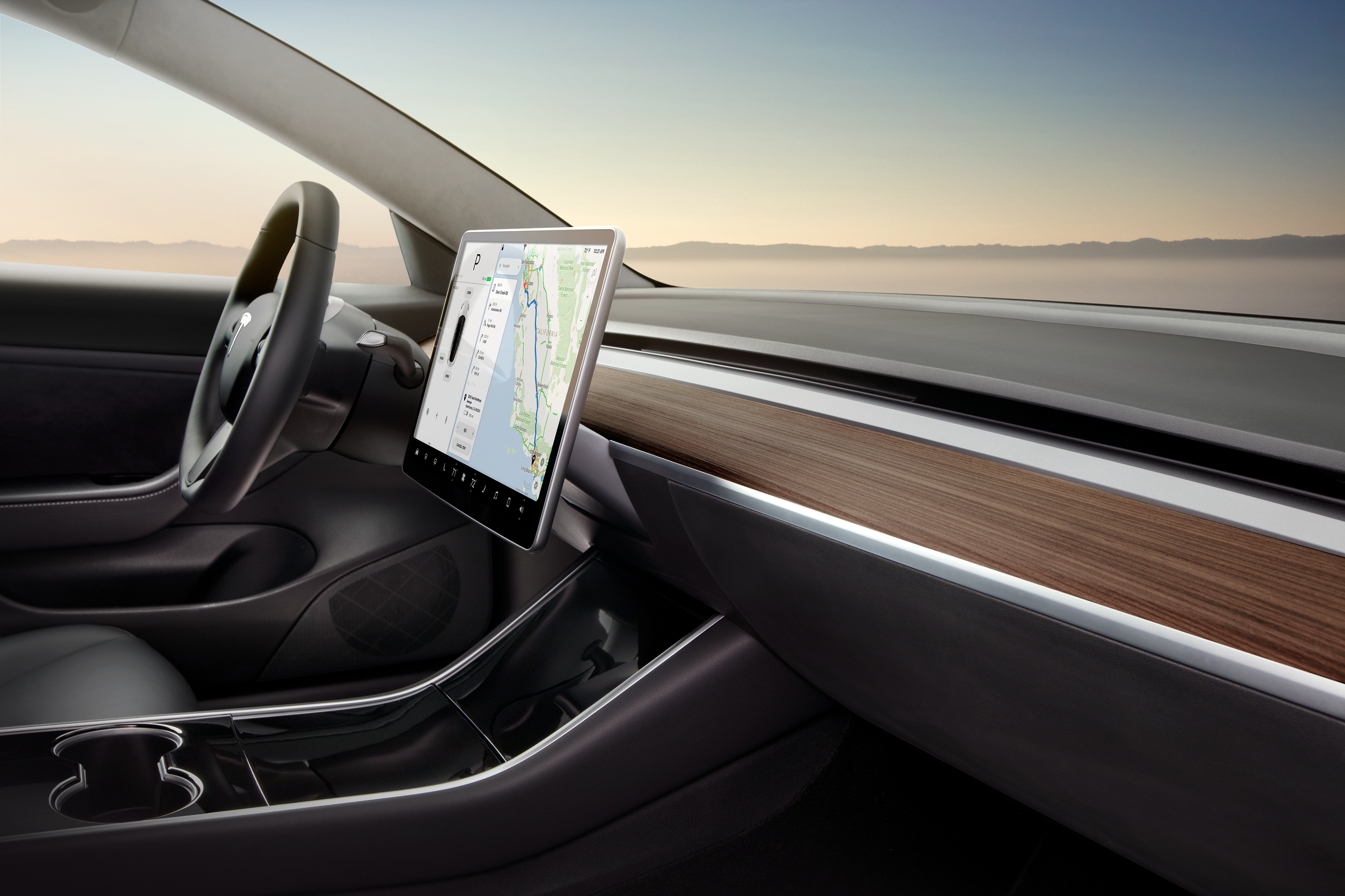 The interior of a Tesla Model 3.