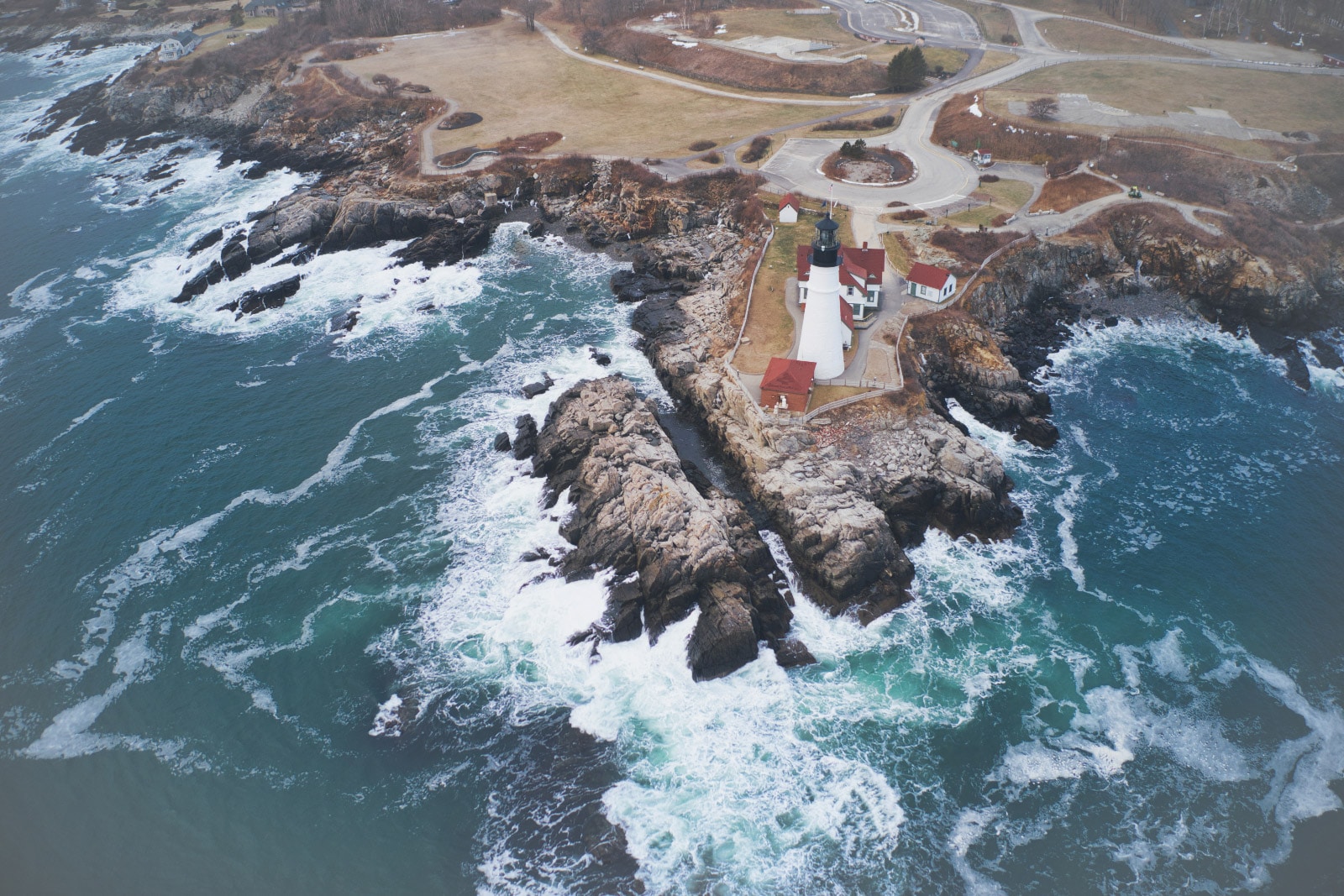 Aerial View of Maine Lighthouse